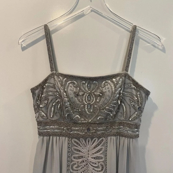 Sue Wong Platinum Beaded Long Formal Dress Gown Womens Size 4 - Picture 4 of 10